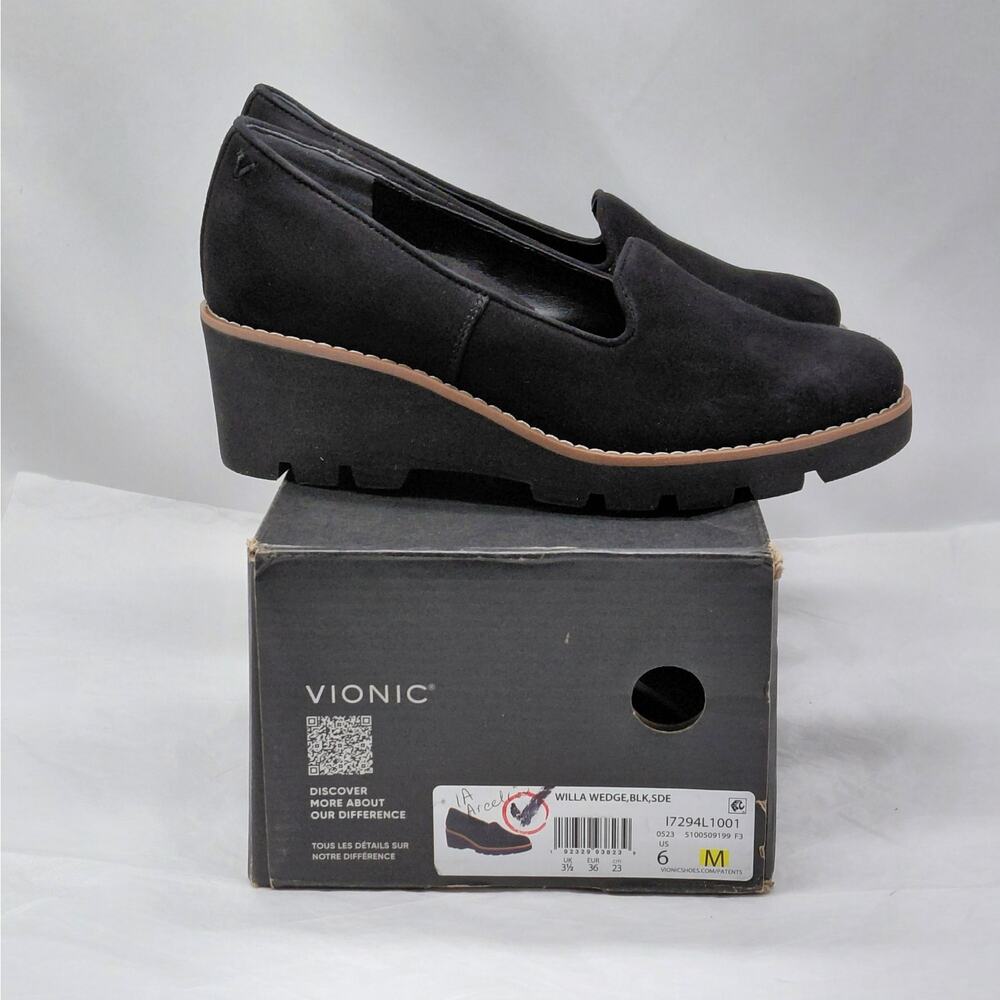 Vionic Womens Wedge Loafers Size 6 Black Comfort Walking Platform Slip On Shoes - Picture 10 of 12